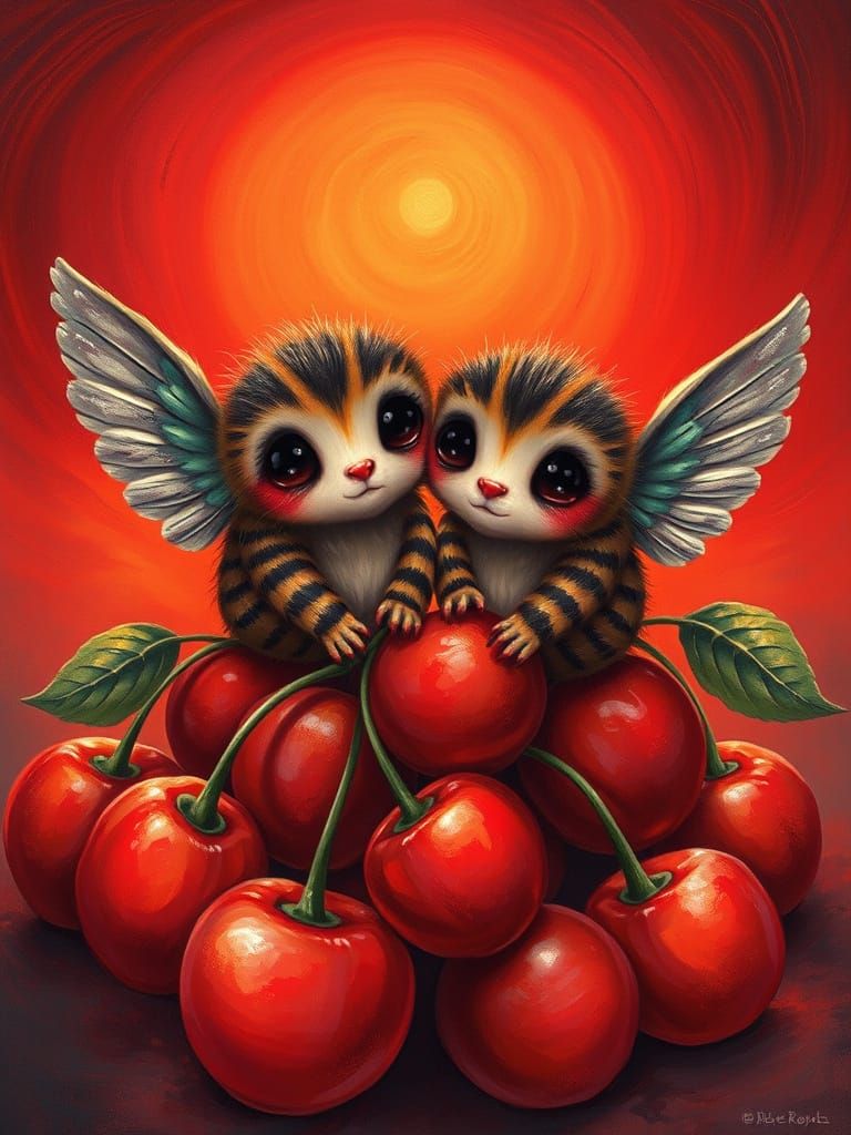 Enchanted Cherries Scene in Whimsical Style