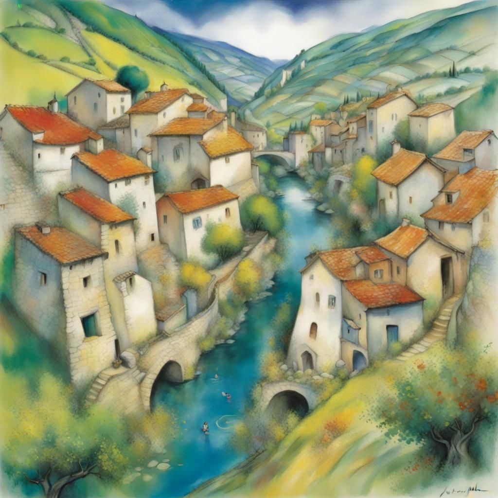 Tarn Gorge Villages in Stained Glass Style