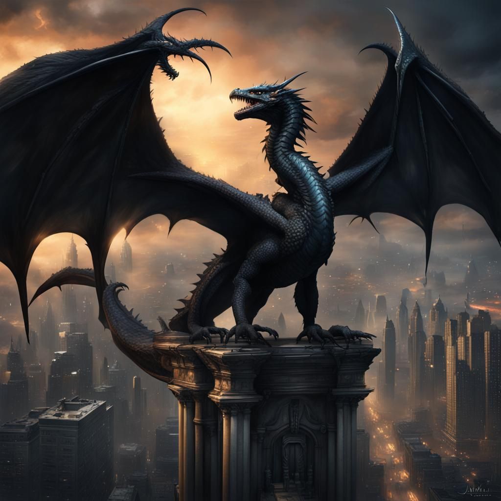 Wyvern Watches City From Above: Fantasy Concept Art