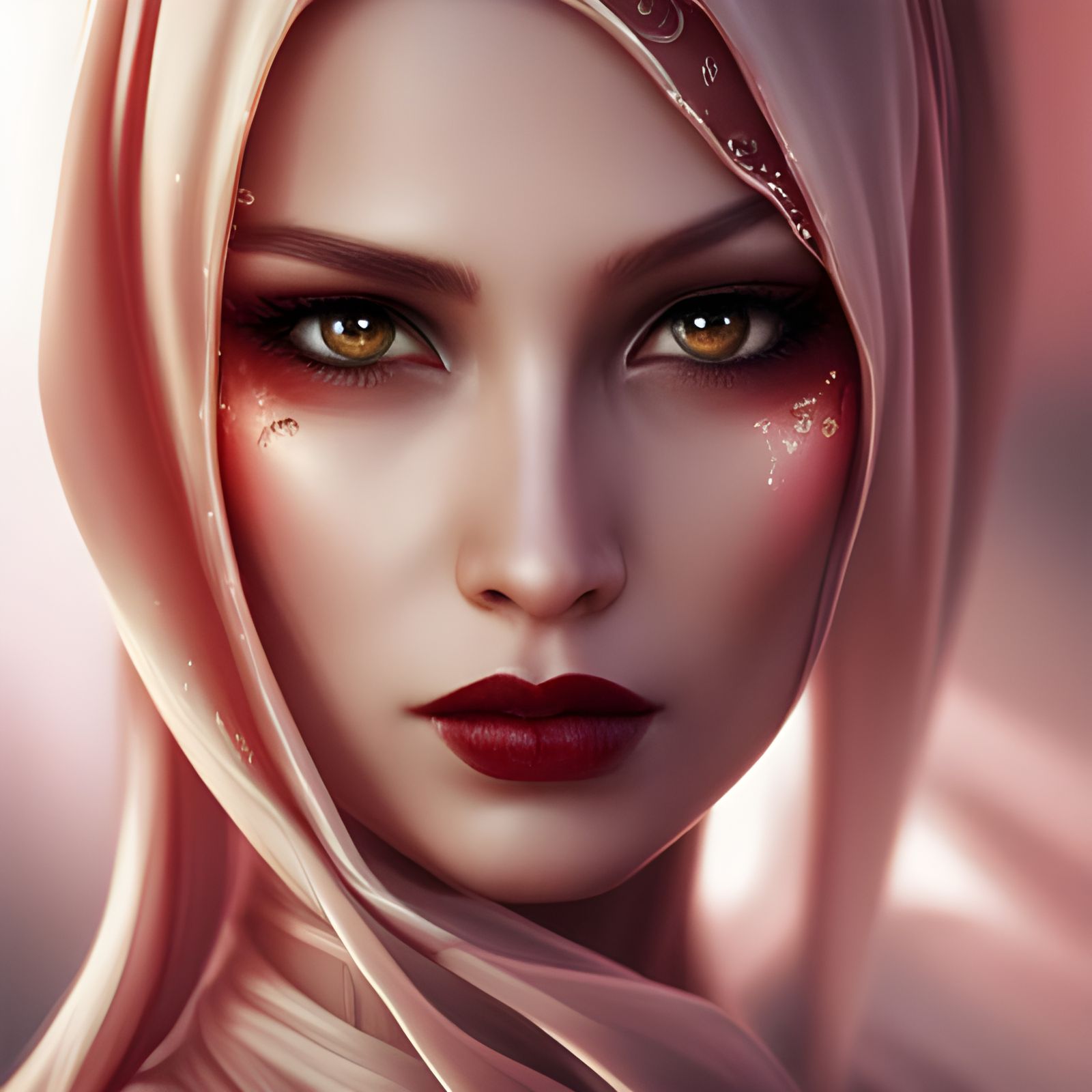 Red Hijab Girl with Shining Eyes: Fantasy Art
