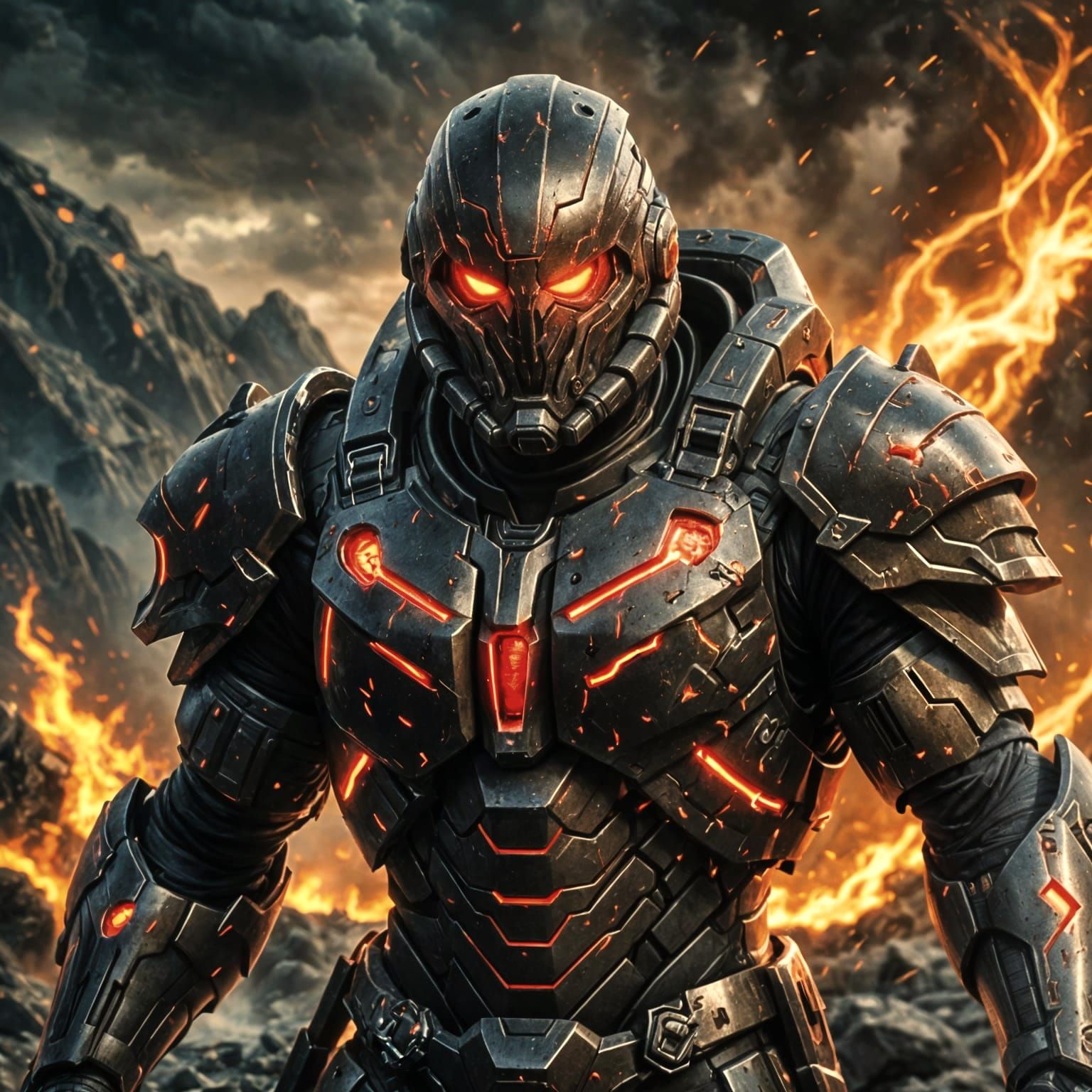 Ominous Doom Slayer in Hellish Landscape