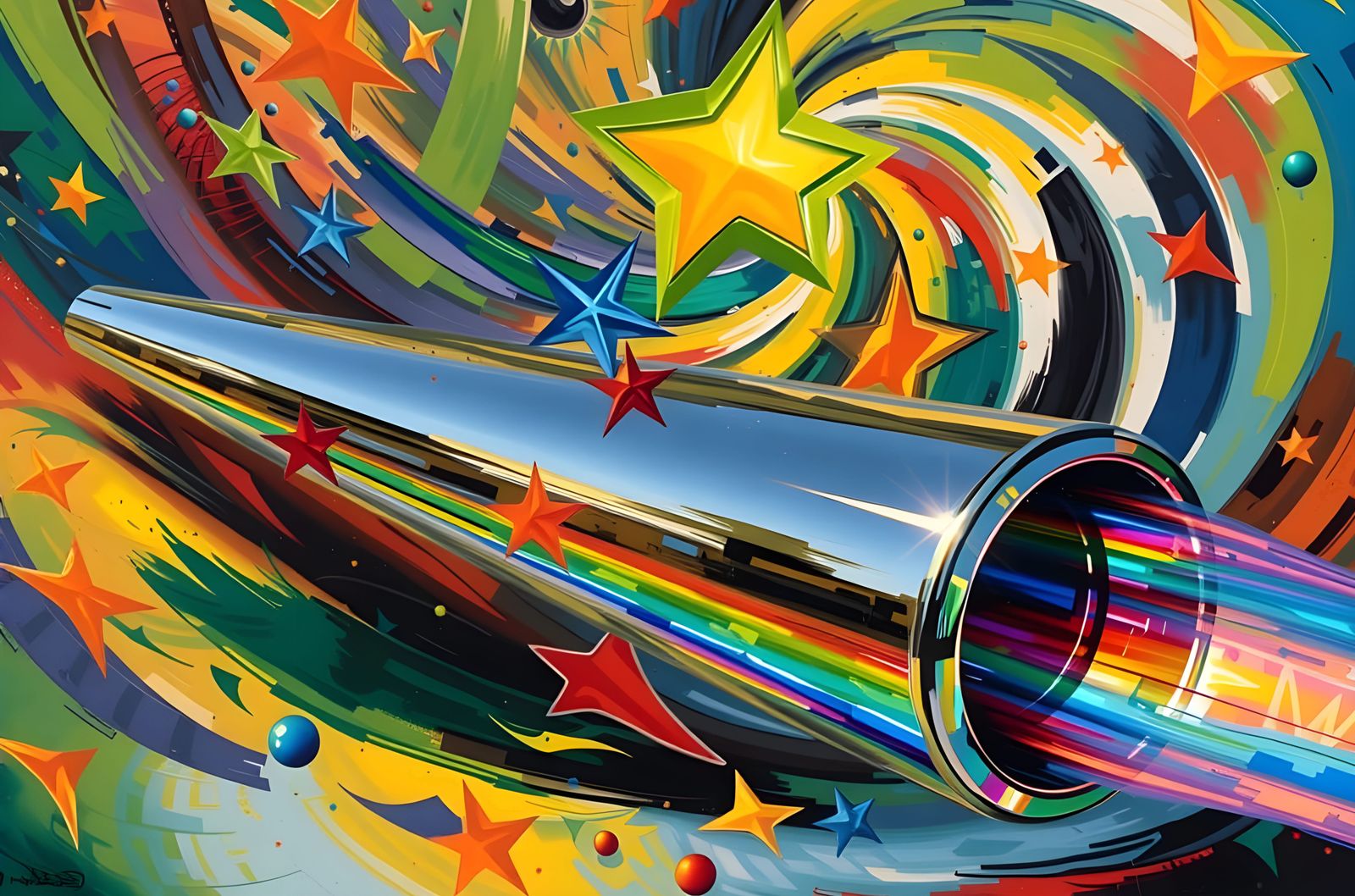 Mirror Cylinder with Iridescent Exhaust in Vortex Maelstrom