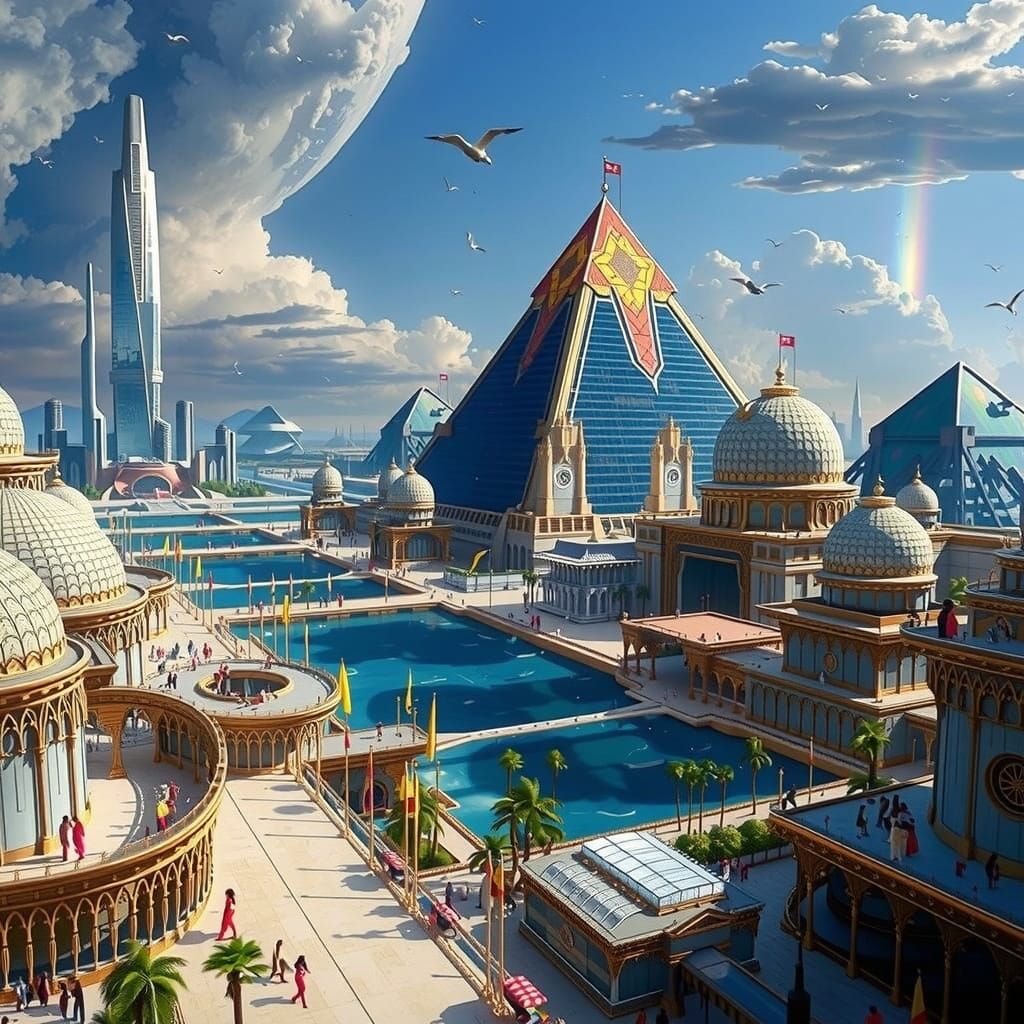 Futuristic Pyramid Cityscape in Science Fiction Style