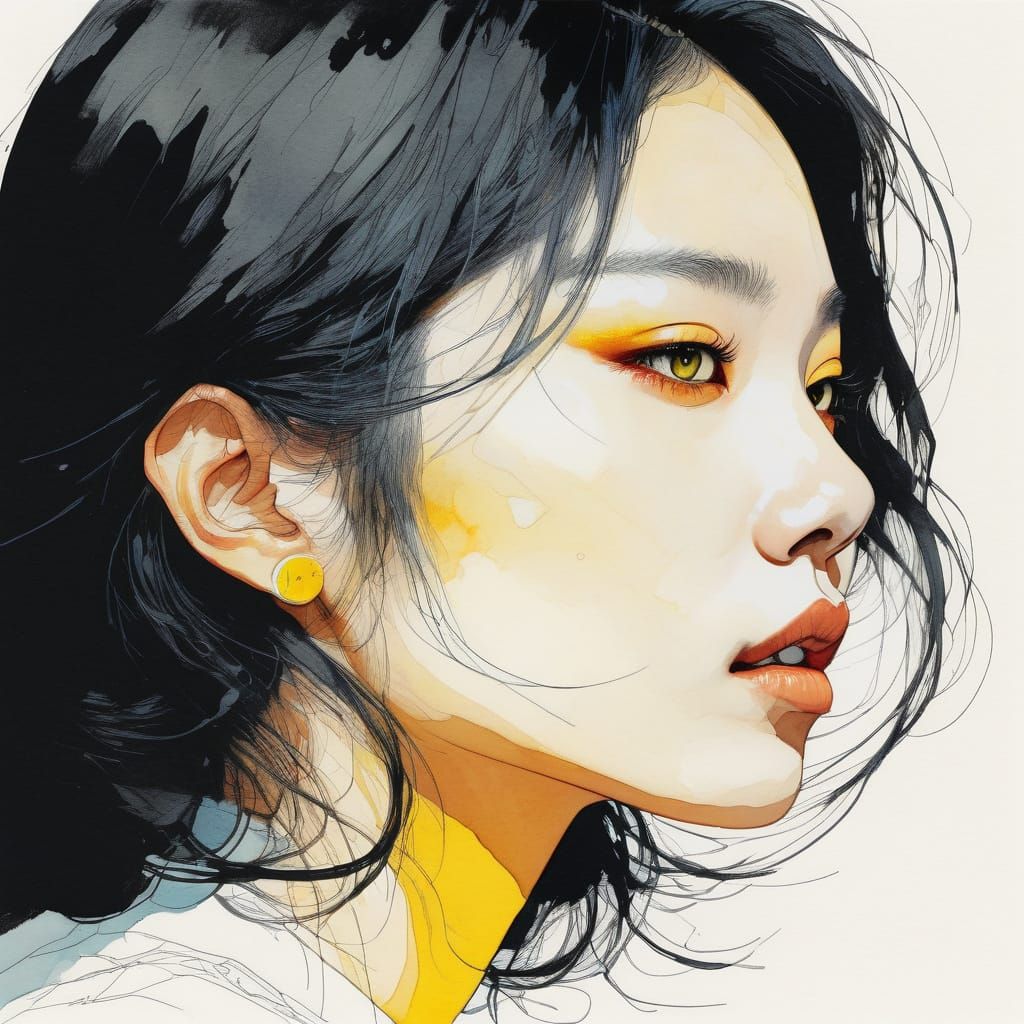 Close-Up Side Profile of Beautiful Asian Woman's Yellow Eyes