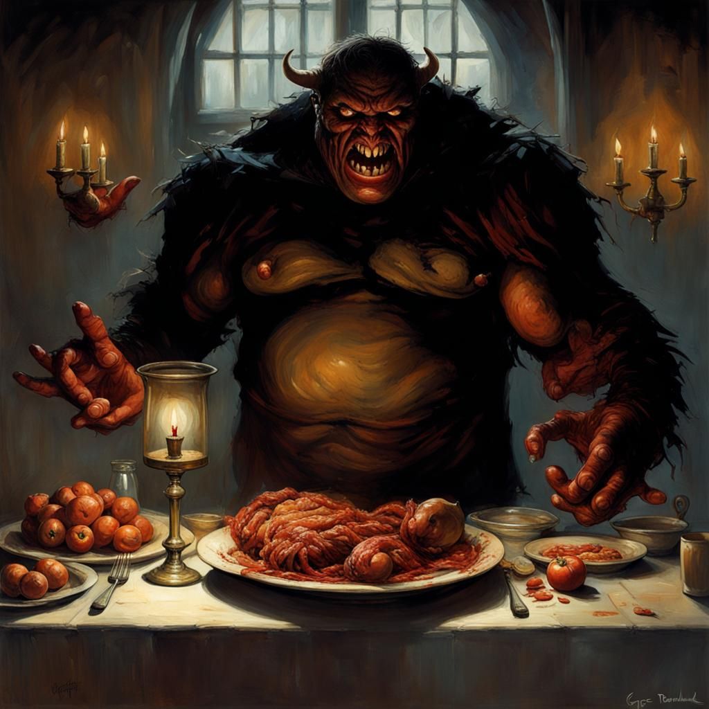 Gargantua's Macabre Feast with Devils: A Sinister Vision