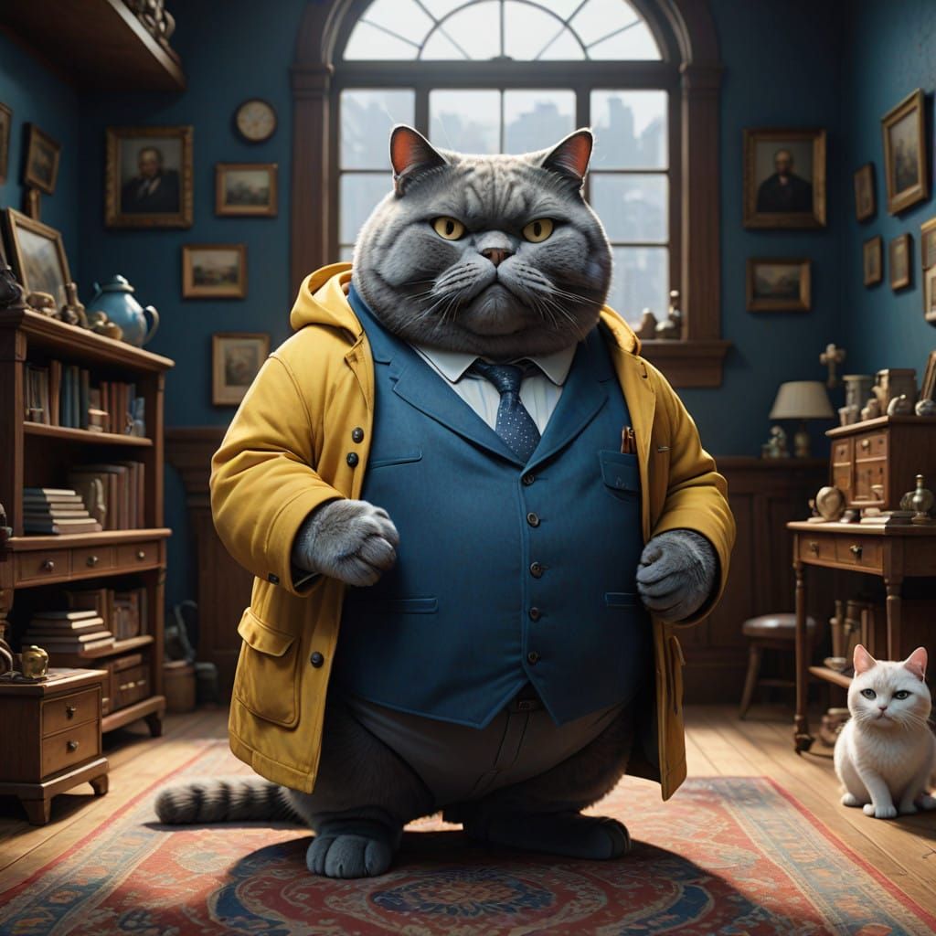 Gargantuan Gray Cat Crushes Miniature Dollhouse