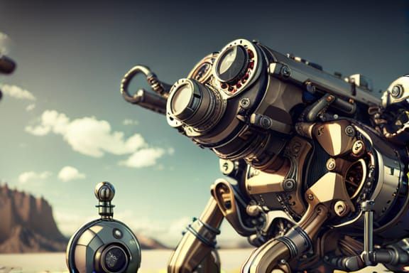 Steampunk Puppy Mech Engine in 8K Resolution