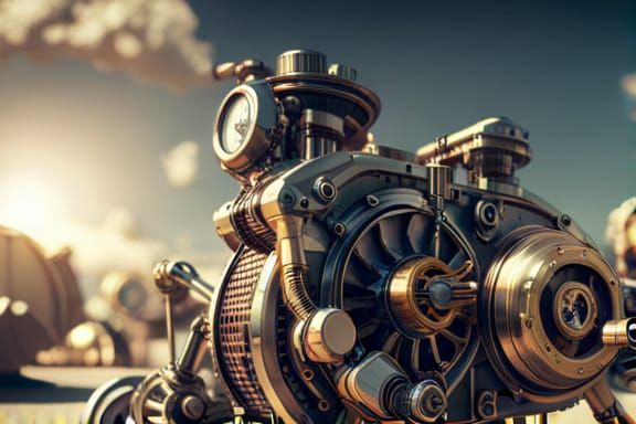 Steampunk Puppy Engine with Polished Metal Details