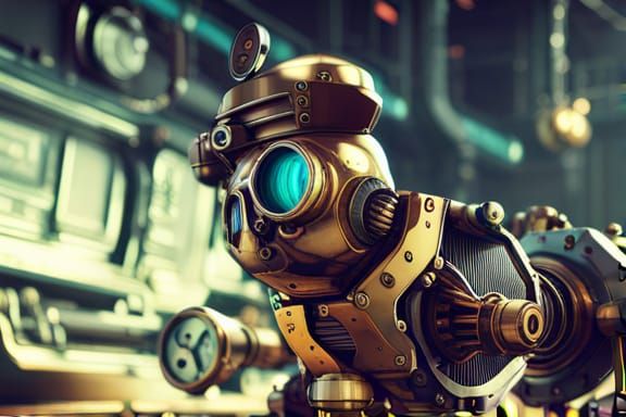 Steampunk Puppy Mech Engine in 8K Resolution