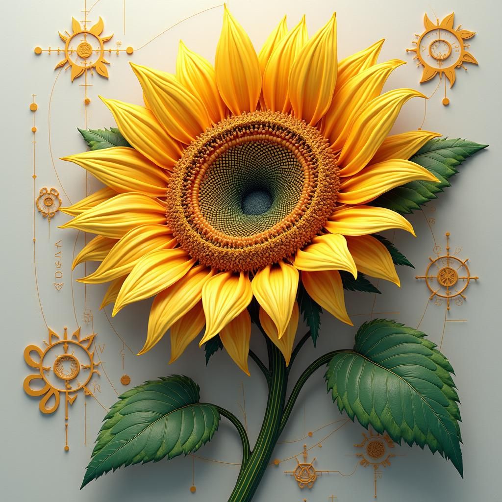 Fractal Sunflower in 3D Anime Style