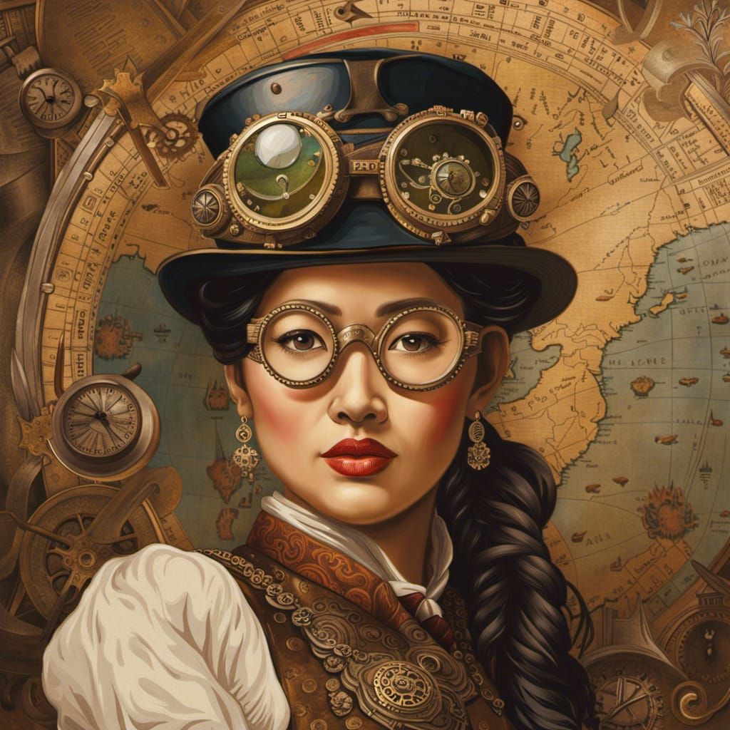 Steampunk Thai Woman in Antique Oil Painting