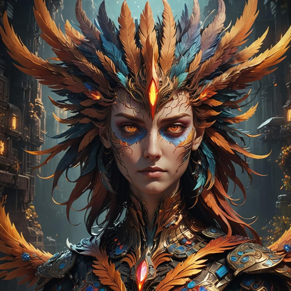 Phoenix Head with Computer: Detailed Matte Painting