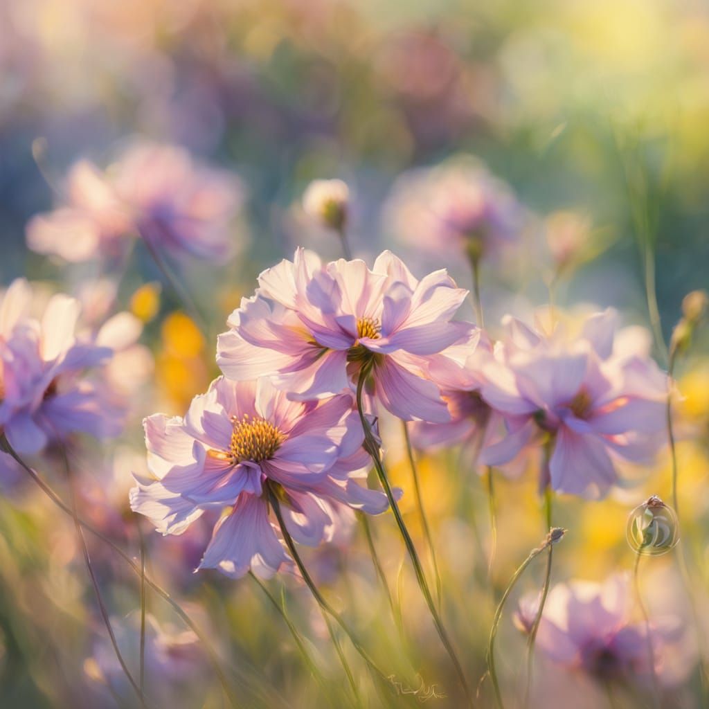 Impressionistic Yarrow Swaying in Gentle Wind