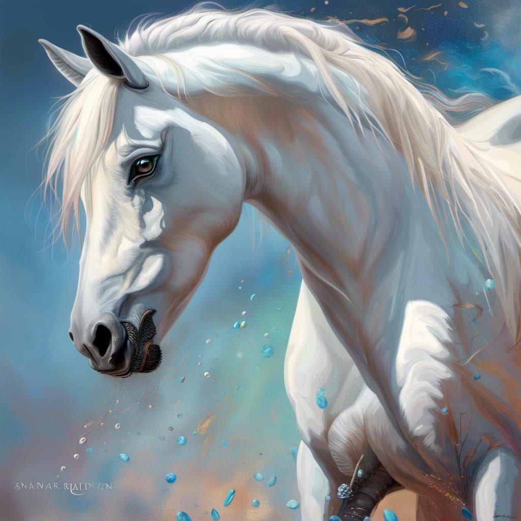 Majestic White Horse with Silver Hooves