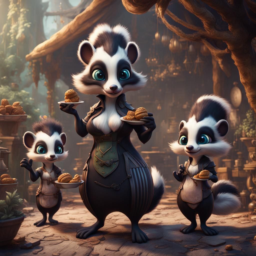 Skunk Baker Family in Detailed Matte Painting