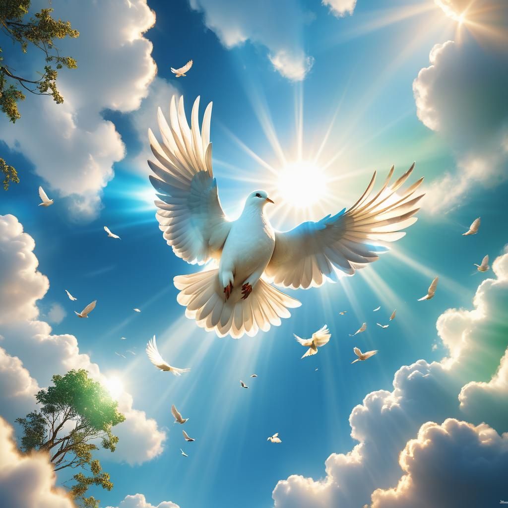 Dove of Peace Soaring in a Blue Sky