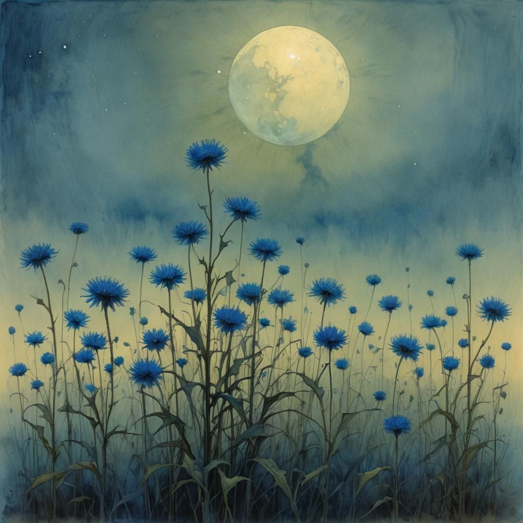 Surreal Synchronized Chaos in Watercolor Moonlight