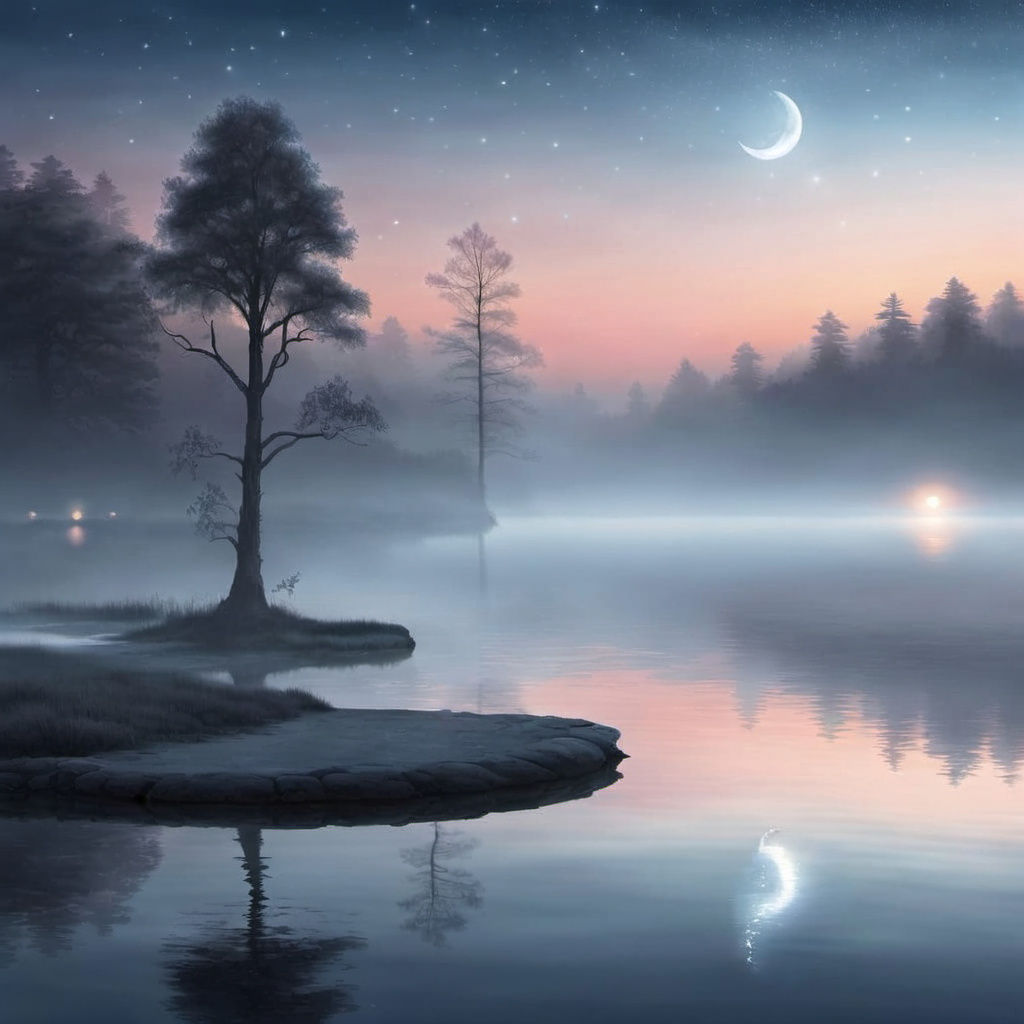 Crescent Moon Reflected on Crystal Pier