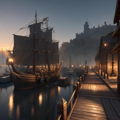 Medieval Harbor in Epic 3D Game Style