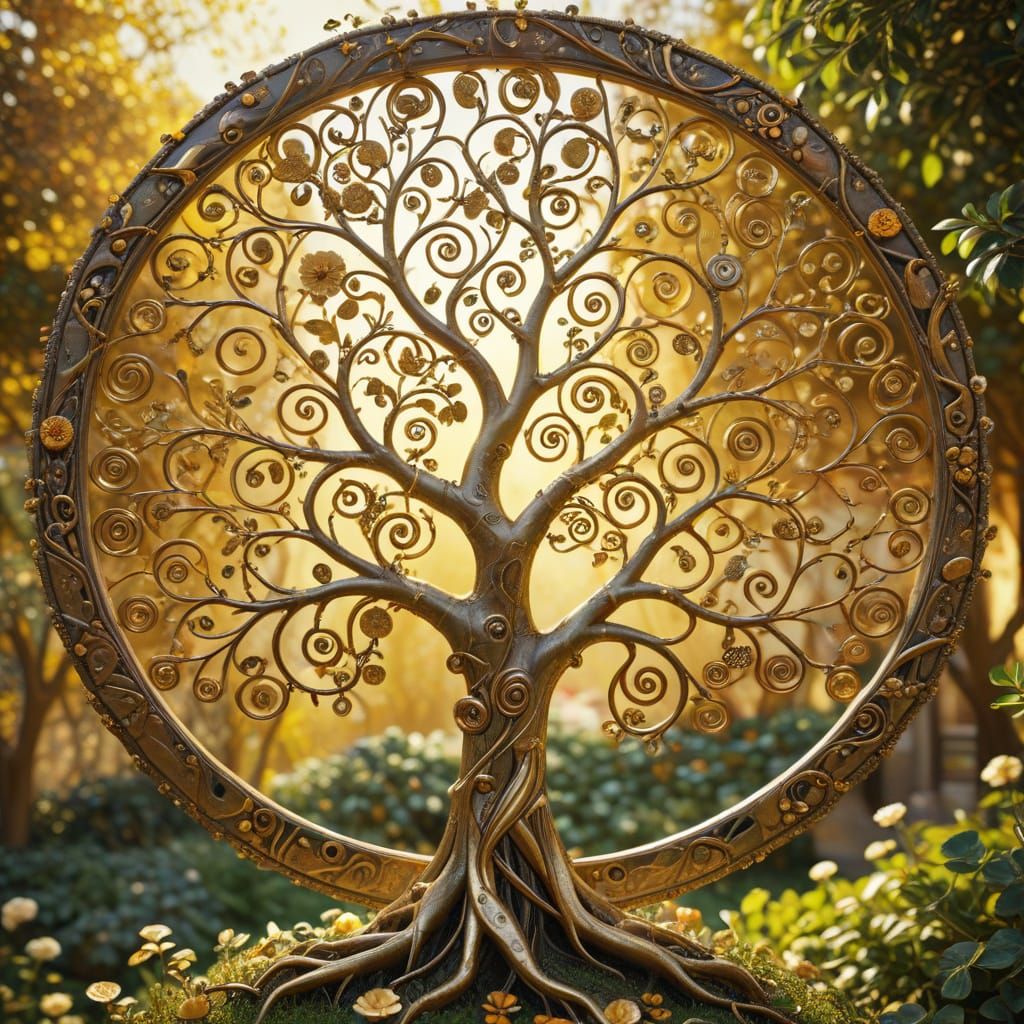 Tree of Life with Golden Ornaments in Klimt Style