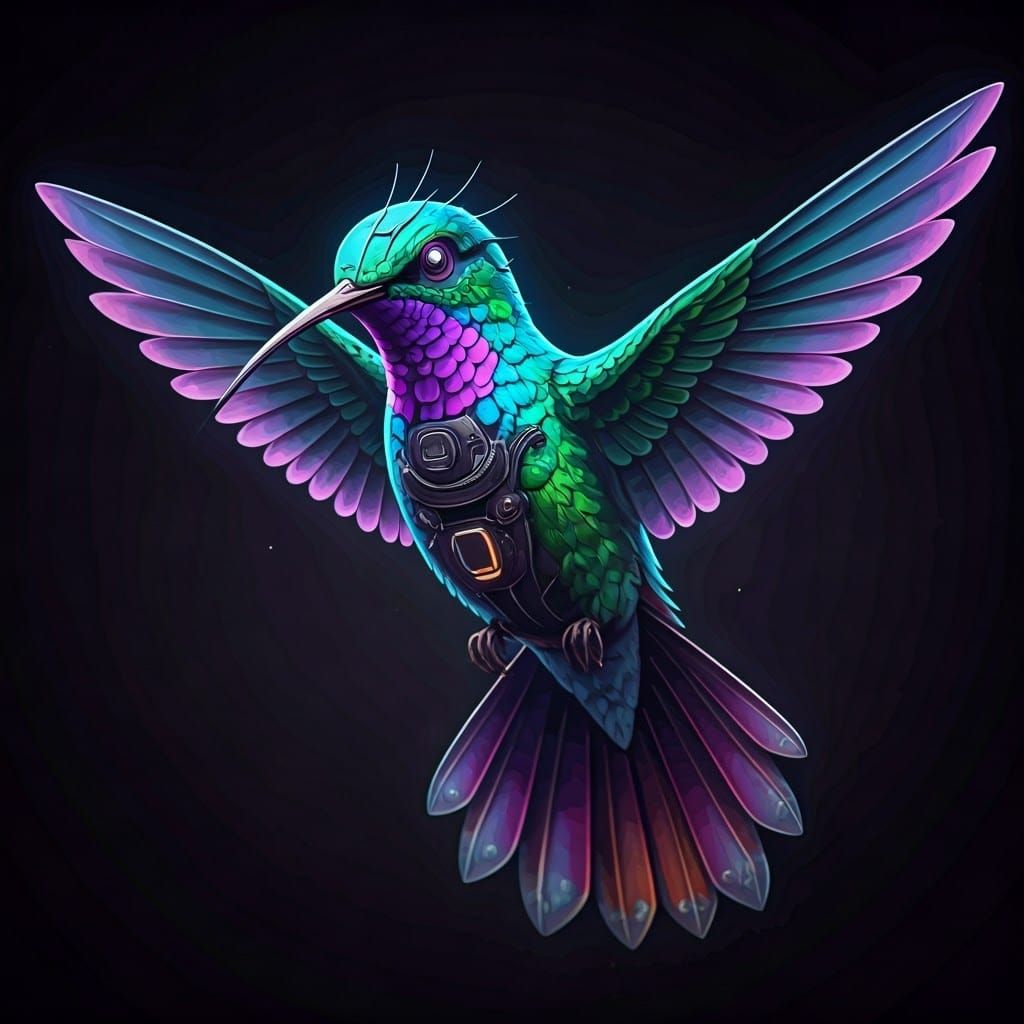 Cyberpunk Cyborg Hummingbird in Anime-Inspired 3D Art