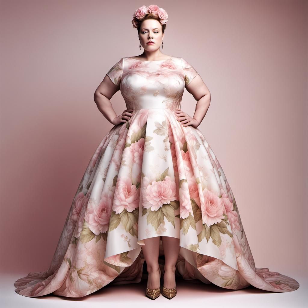 Golden Woman in Flowery Dress, Photorealistic Style