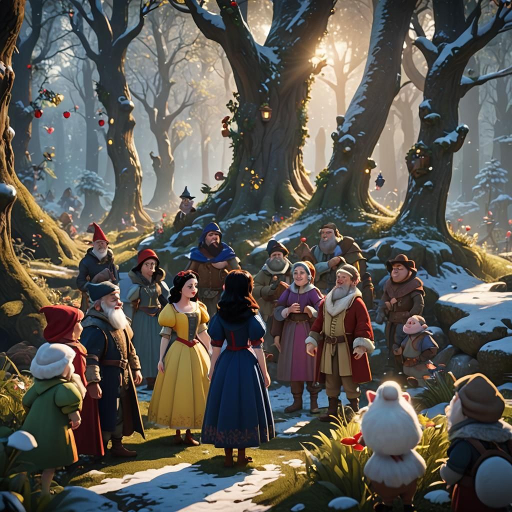 Snow White and Dwarves in Lush 3D Forest