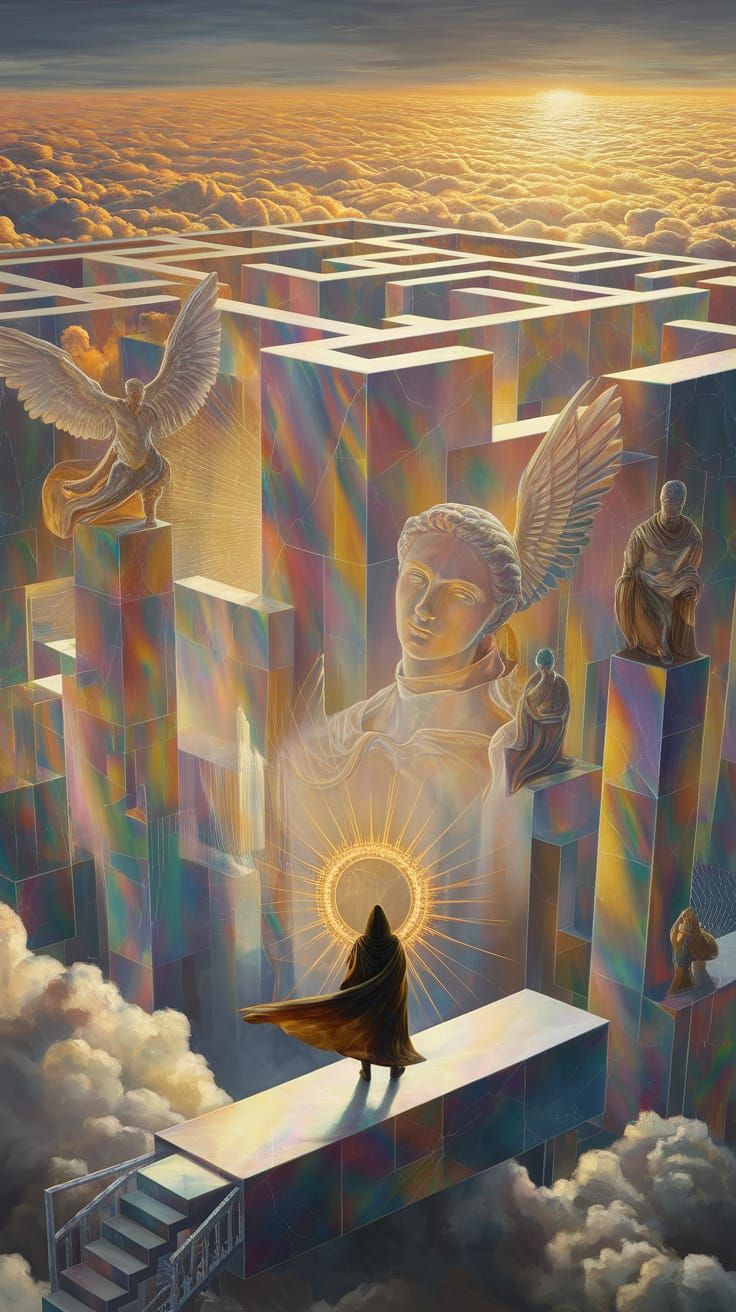 Epic Iridescent Marble Labyrinth in Grand Fantasy Style