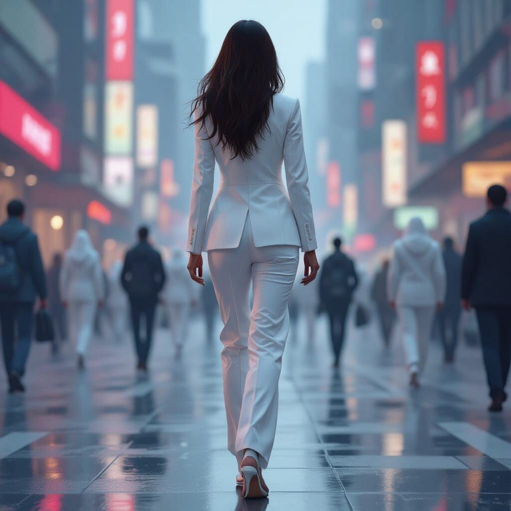 Confident Woman in Metropolis as Digital Illustration