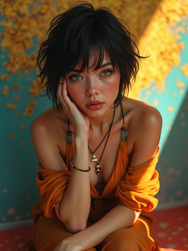 Hyperrealistic Woman with Green Eyes in Splash Art Style