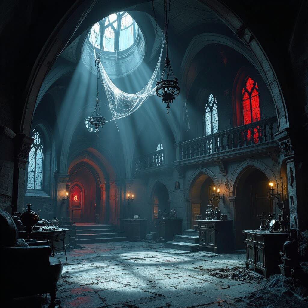 Gothic Villain Lair Interior in Swiss Alps