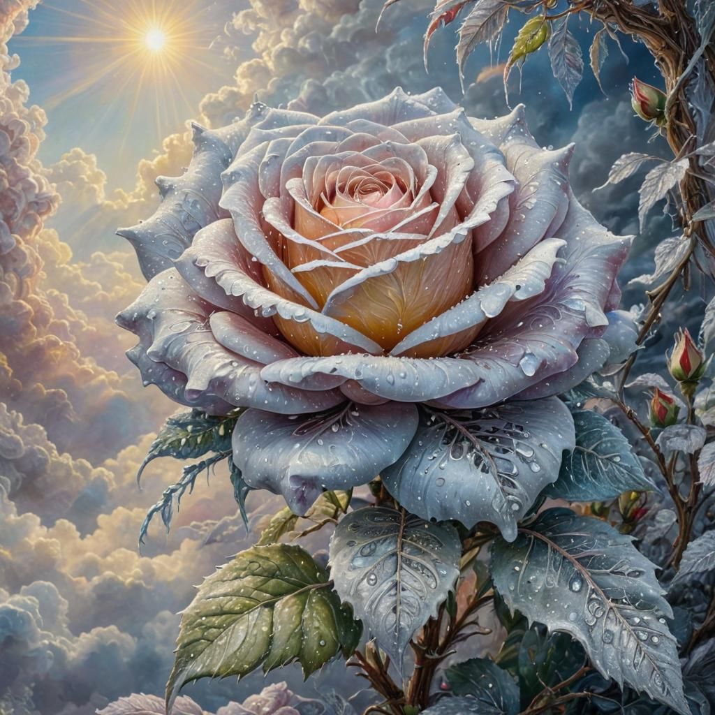 Surreal Frosted Rose in Impasto Oil Painting