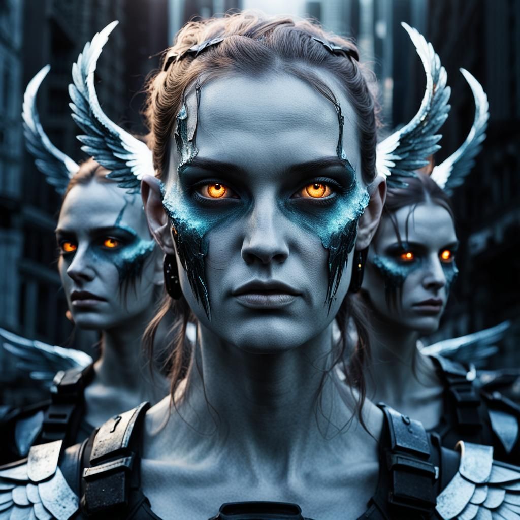 Archangels in Post-Apocalyptic Dawn: Close-up Portrait