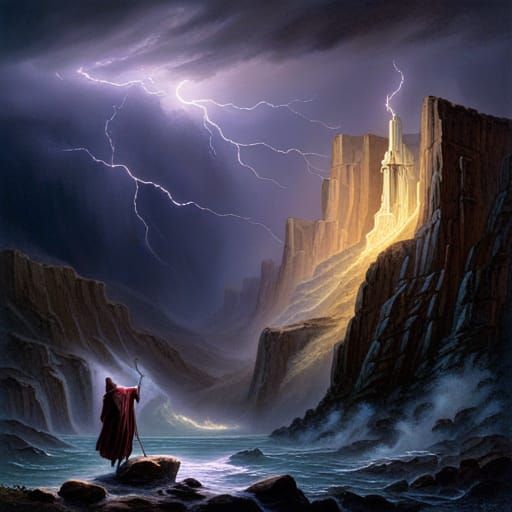 Wizard Commands Lightning Storm on Mountain