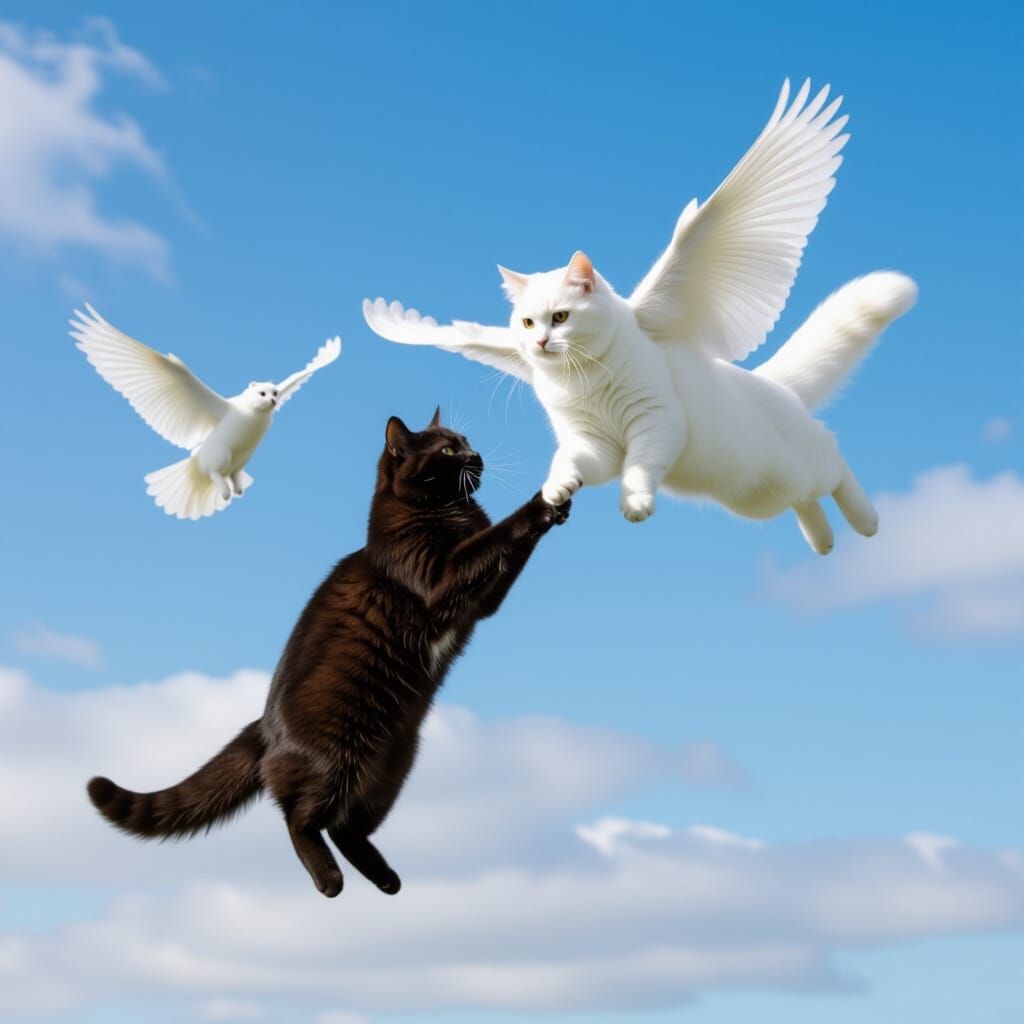 Black And White Cats Soaring Through The Sky