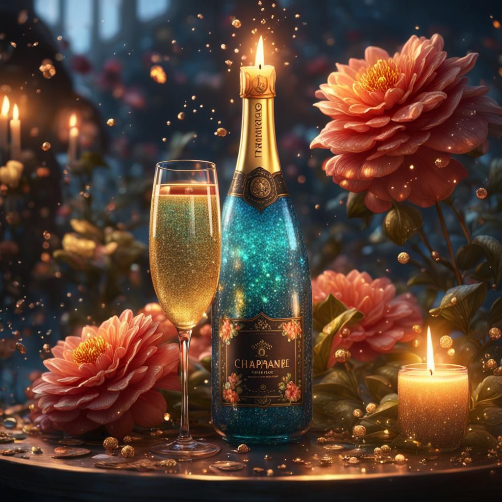 Summertime Sparkles: Flowers, Candle, and Champagne