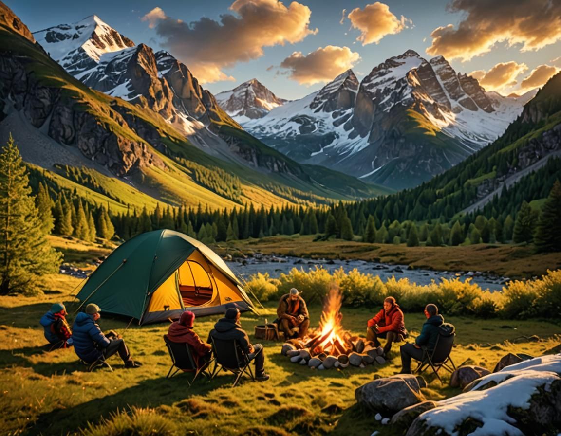 Cozy Campsite at Dawn with Friends