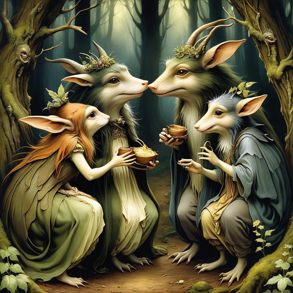 Forest Creatures Gossiping: A Faerie Tale Scene