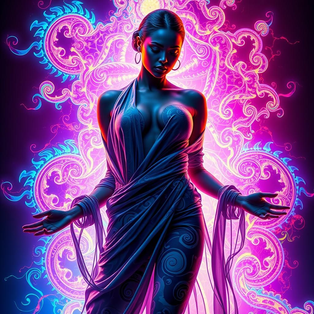 Neon Fractal Goddess in Cyberpunk Style