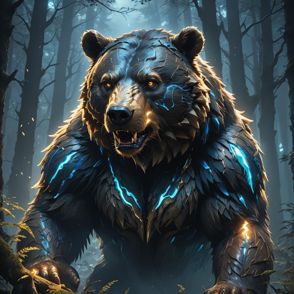 Mutated Bear Portrait in Stylized 3D Anime Art