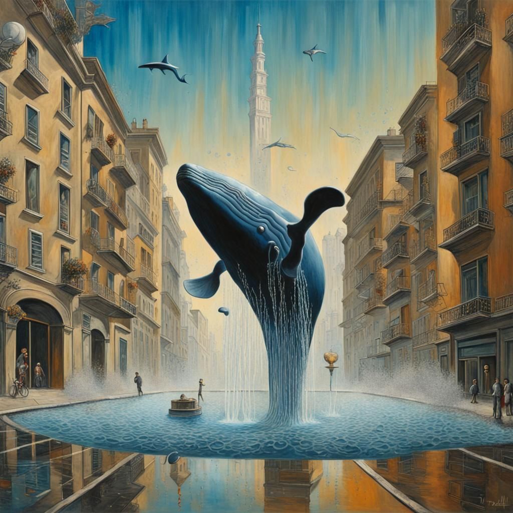 Surreal Whale Swims Through Hypermodern City