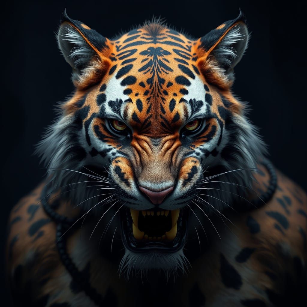 Menacing Feline Creature in Hyperrealistic Dark Fantasy Styl...