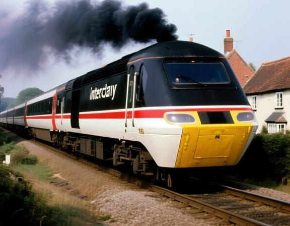 HST Train in Swallow Livery Speeds Through English Village