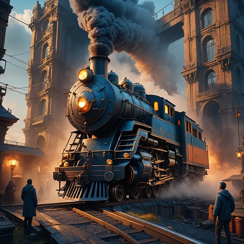 Locomotive Mascot in Detailed Matte Painting Style