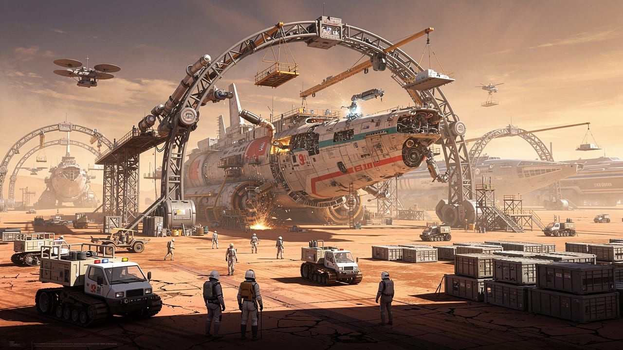 Gigantic Spaceships Dismantled at Desert Refit Station