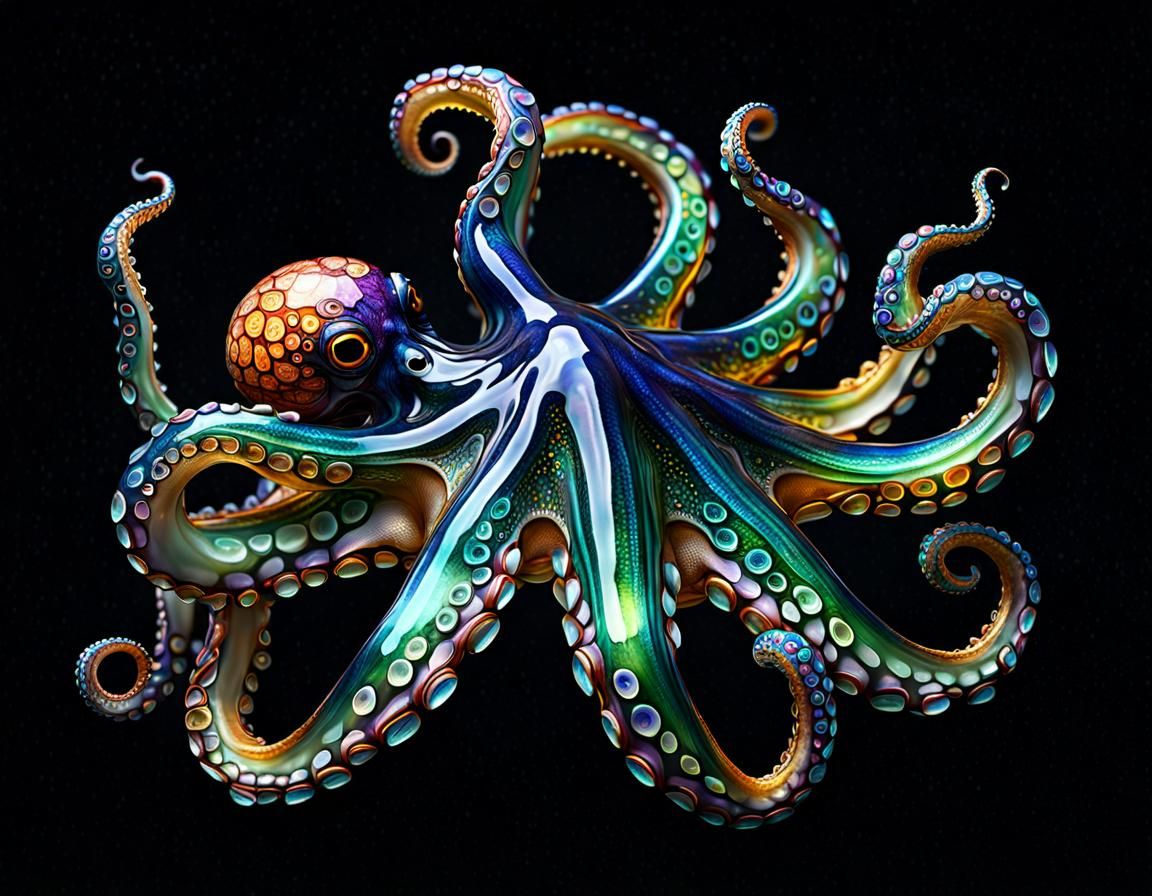 Intricate Blown Glass Octopus on Velvet