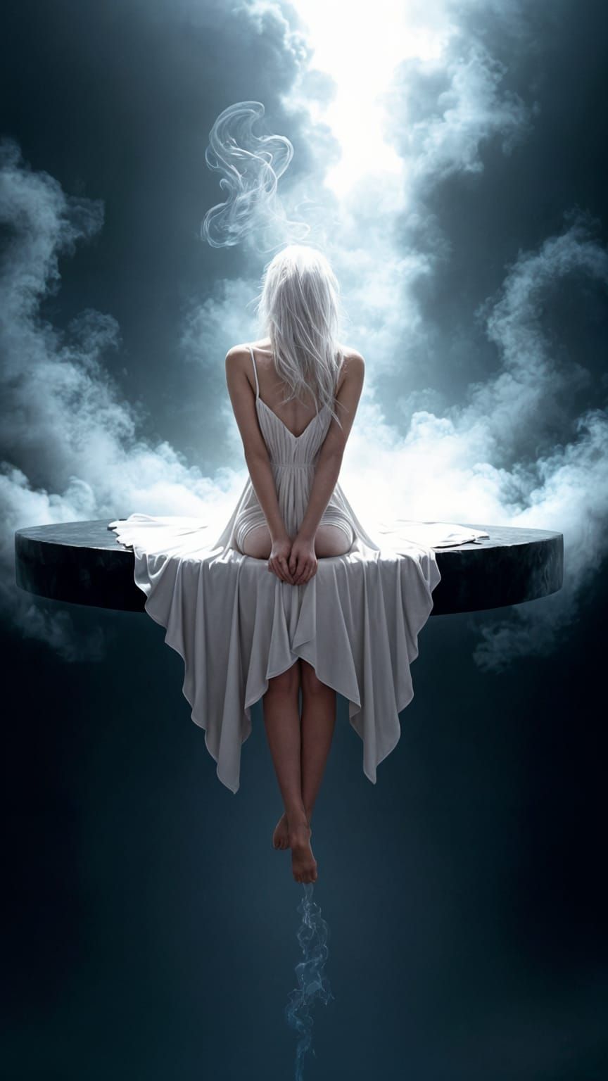 Woman at Abyss Edge in Dark Fantasy Style