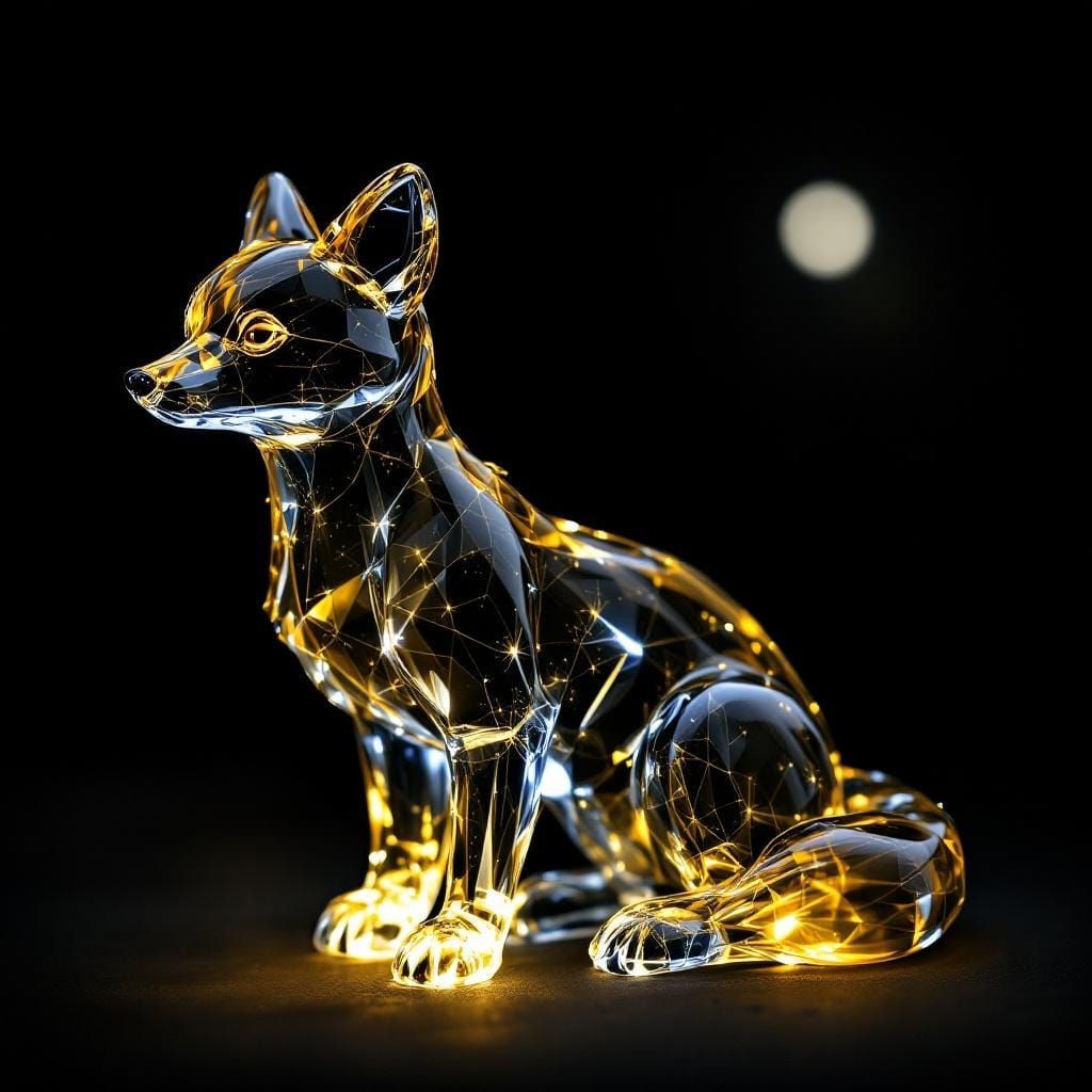 Glowing Clear Glass Fox in the Dark