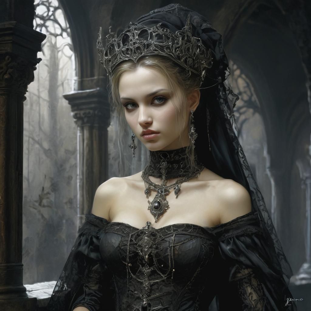 Gothic Fantasy Bridesmaid Portrait in Medieval Chamber