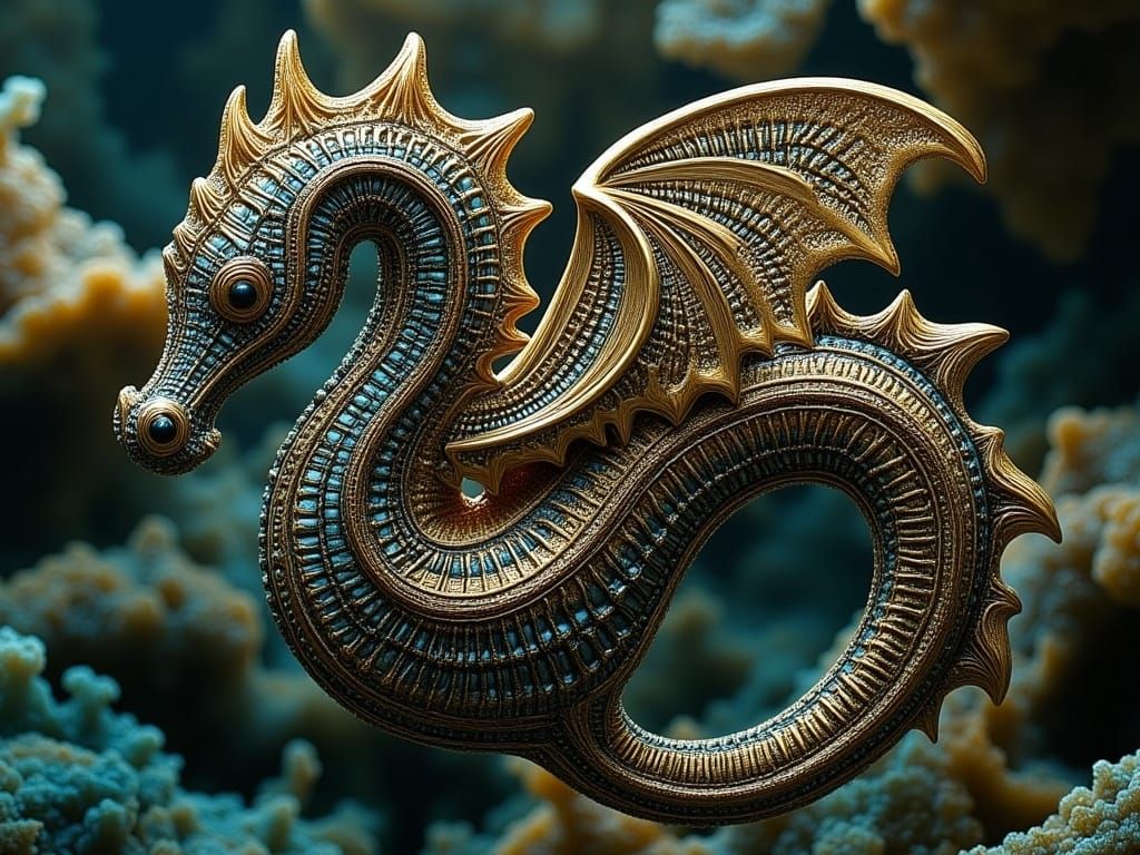 Iridescent Seahorse Dragon Ouroboros with Fractal Patterns